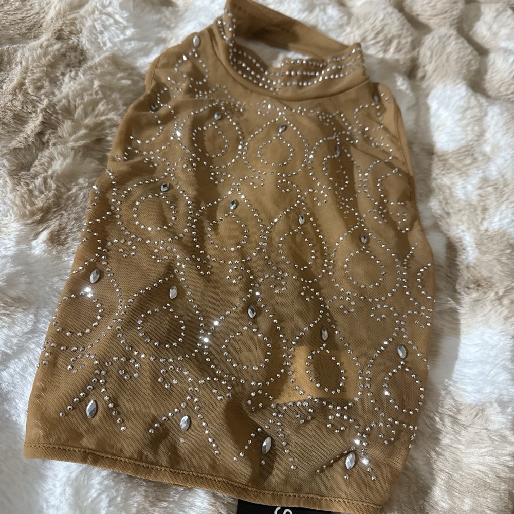 Tan Sheer Rhinestone Top - Picture 4 of 5